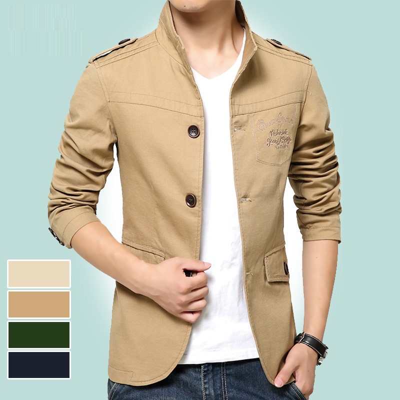 

Men 's casual jacket casual men' s cotton jacket in the long windbreaker, Khaki