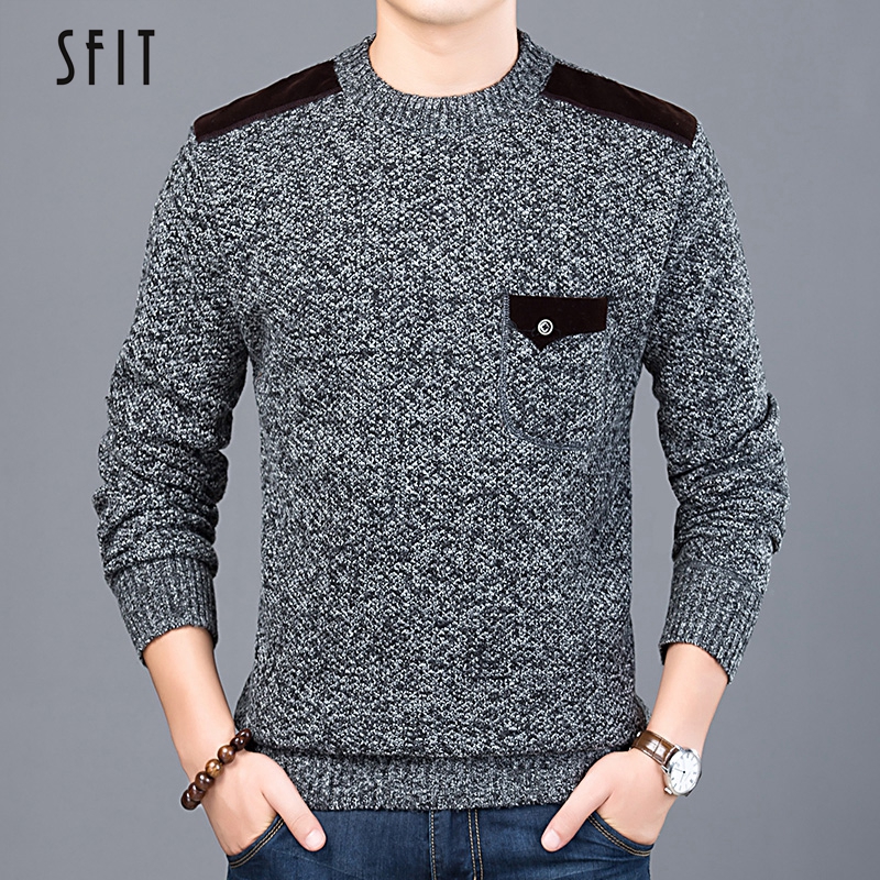 

SFIT NEW Fashion Brand Sweater For Mens Pullovers Slim Jumpers Knitwear O-Neck Autumn Casual Clothing Male Sweater 2019, Light gray