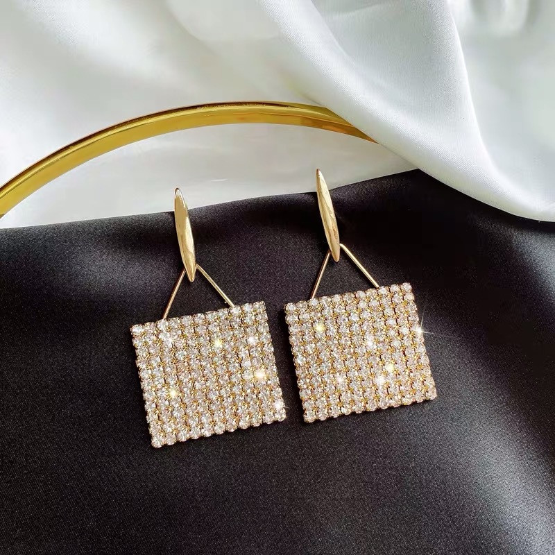 Fashion géométrique Full Crystal Drop Dangle Boucles d/'oreilles Tassel Femmes Mariage Bijoux