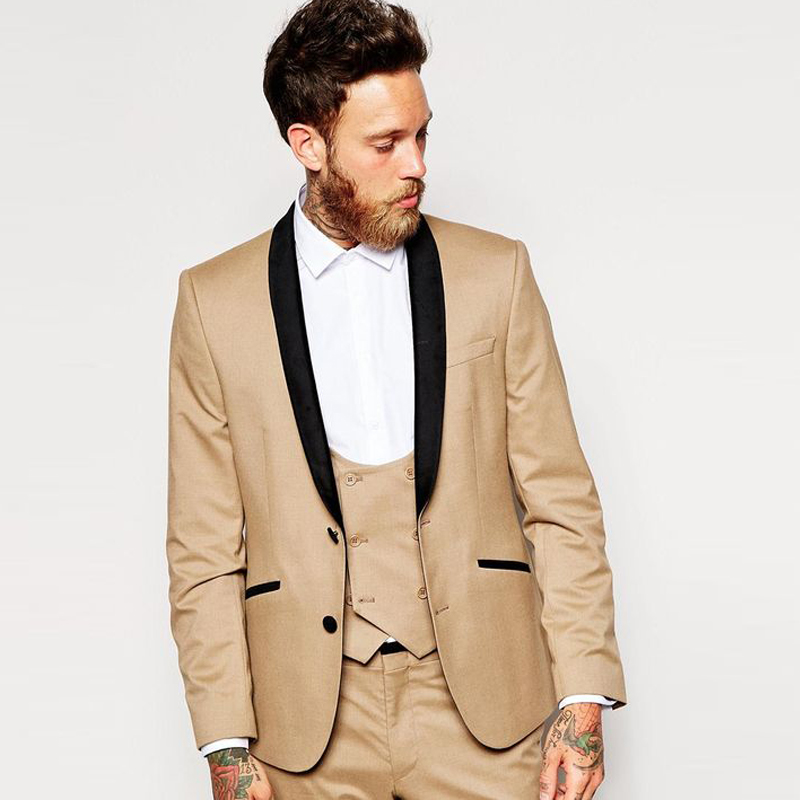 

2019 Gold Custom Prom Suit Mens Wedding Suit Jacket+Pants+Vest Black Shawl Lapel Best Man Groomsman Suit for Wedding, White