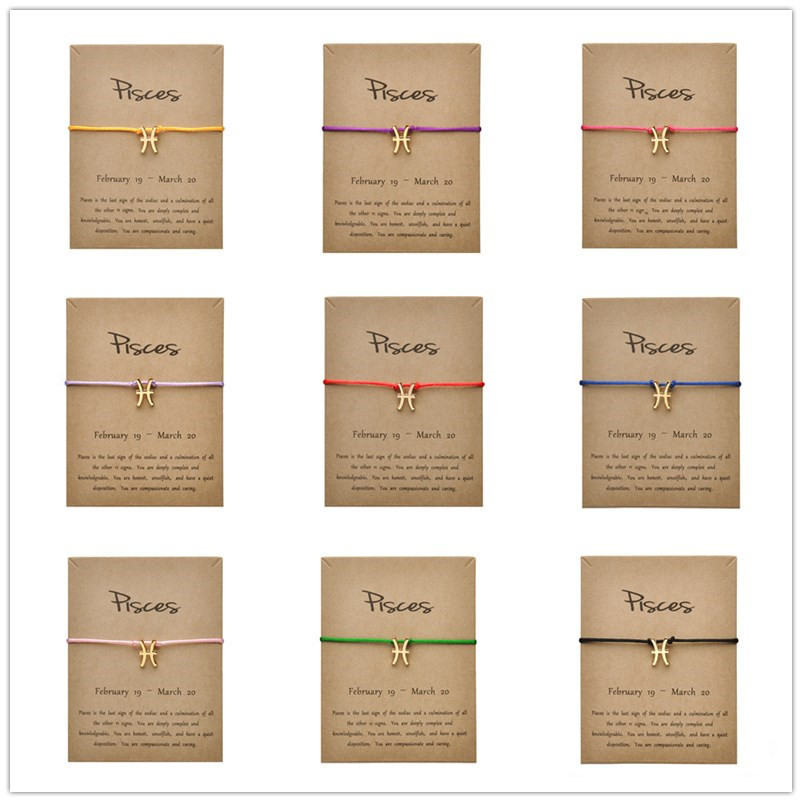 

Fashion Jewelry 12 Constellation Zodiac Pisces Lucky Rope Bracelet Bangles For Women Men Birthday Gift