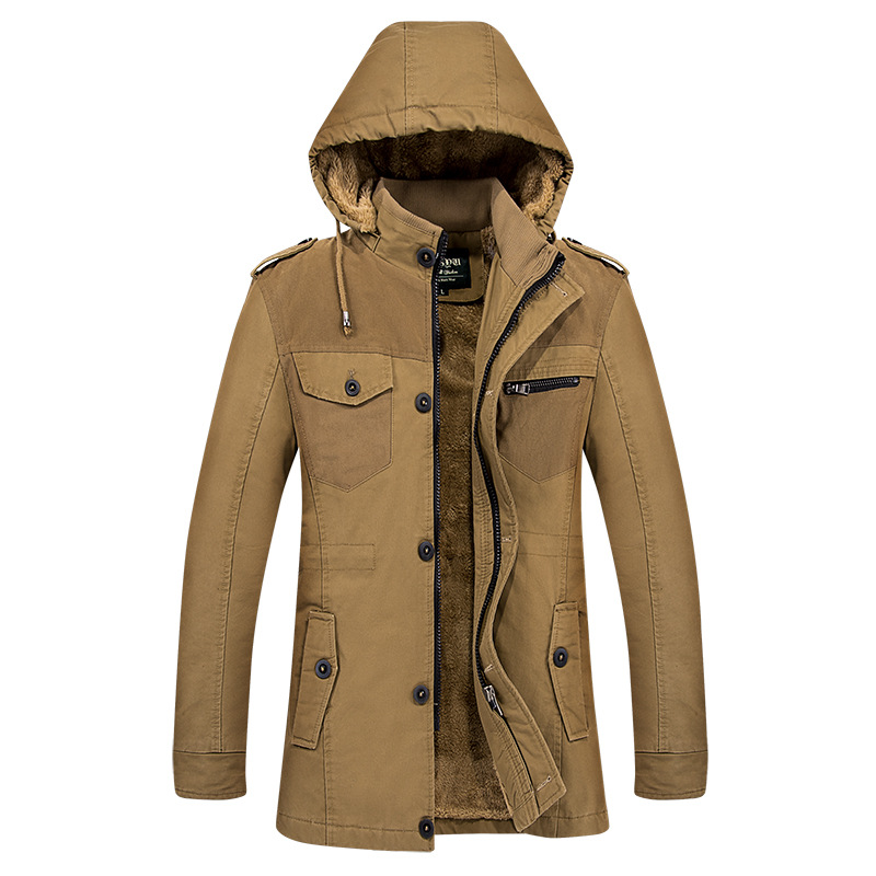 

Brand Clothing Men's Casual Parkas Long Style Loose Fit Hooded Jacker For Older Fleece Winter Jacket Men Padded, Army green