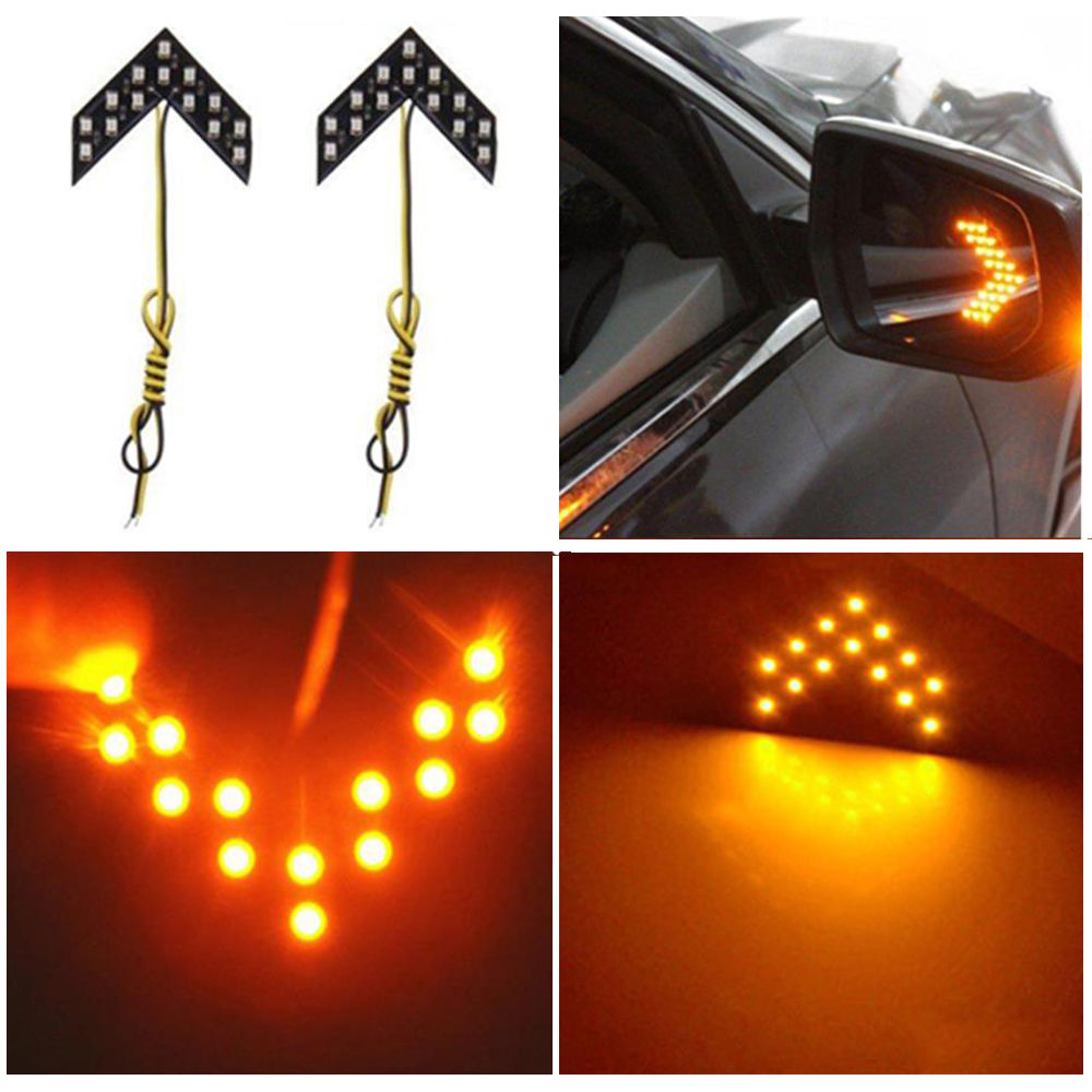 

2pcs 14 SMD LED Car Turn Signal Lights Arrow Panels for Car Rear View Mirror Indicator Lights Yellow Light for Kia Bmw Toyota