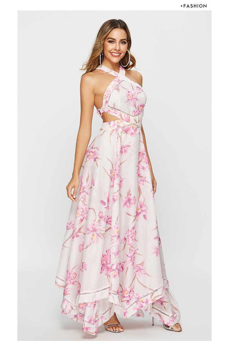2020 été Desinge femmes robes de piste Sexy licou sans manches imprimé fleuri dos ouvert haute rue mode longues robes