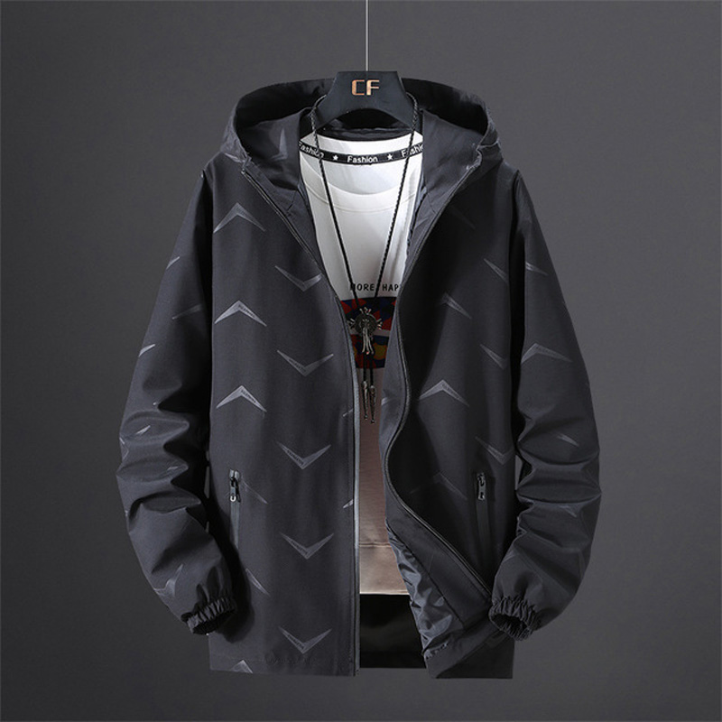

4XL-10XL] 2020 Spring/Fall Men's Hooded Jacket Windbreaker Fashion Print Waterproof Bomber Jacket Zipper Coat Casual Outwear, Black 1