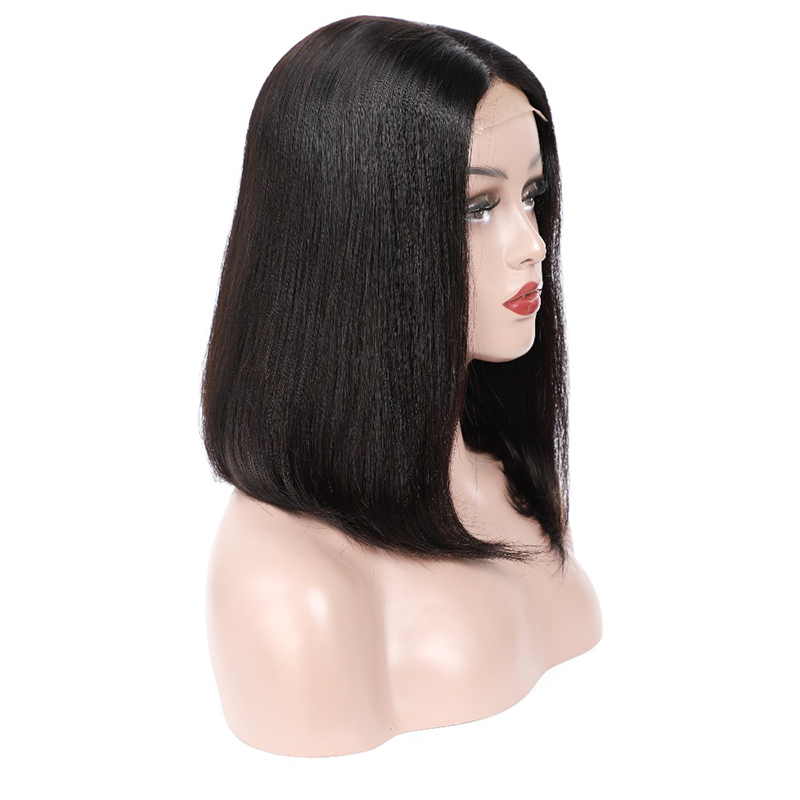 

4x4 Lace Front Human Hair Bob Wigs with Pre Plucked Hairline Brazilian Virgin Straight Hair Lace Closure Wig for Black Women Middle Part, Natural color