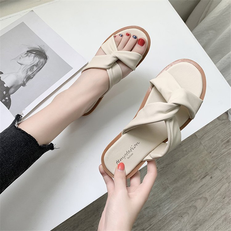 

Women Slipper Woman Solid Slides Round Outdoor Casual Sewing Shoes Toe Green Yellow Colors Summer Beach Slides Flip Flops, Beige