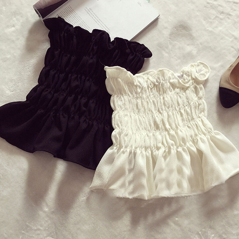 

Women Casual Summer Sleeveless Tube Tops Solid Ruffles Flod Off Shoulder Crop Tops, Black