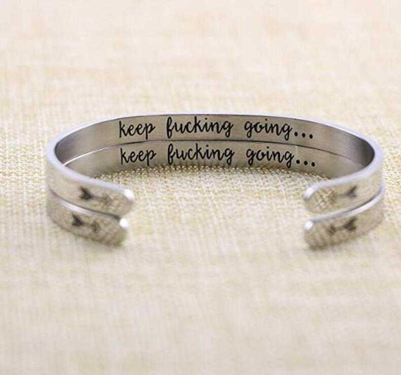 

Fashion Hot Inspirational Keep Fucking Going Cuff Bracelets Bangles Motivational Friend Encouragement Jewelry for Men Women Gift, Black