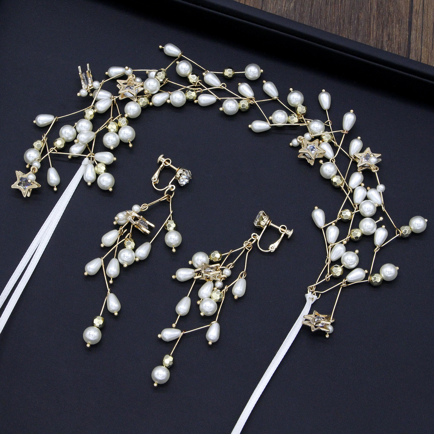 

Bride Headwear Exceed Immortal Pearl Hair Band Earrings Suit Korean Wedding Dress Full Dress Headwear Marry Jewelry