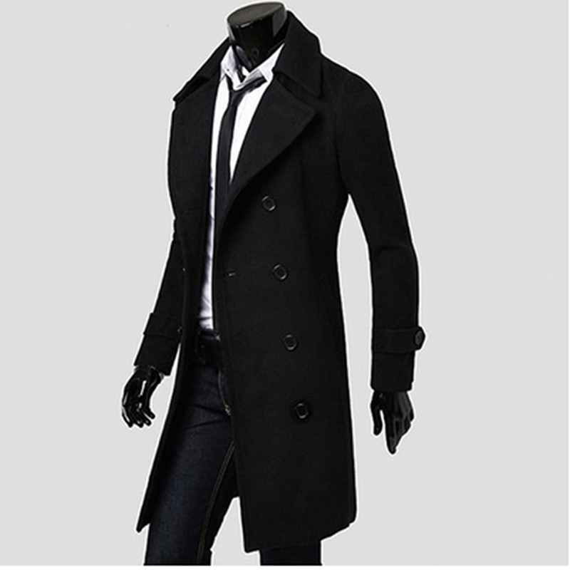 

Mens Trench Coat 2017 New Fashion Designer Men Long Coat Autumn Winter Double-breasted Windproof Slim Trench Men NQ815086, Black