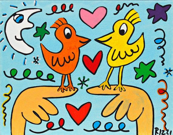 

James Rizzi - LOVE THOSE LOVE BIRDS Home Decor Handpainted Oil Painting On Canvas Wall Art Canvas Pictures 191223