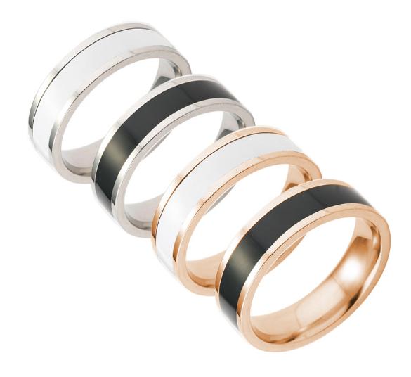 

2018 Hot Sale High Quality Womens Lady's Titanium Steel Rings Rose Gold/Silver Finish With Enamel Promotion Style