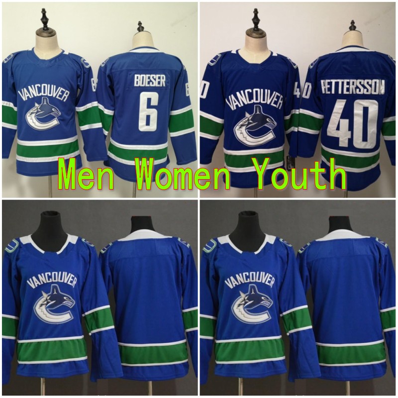 

Men Youth Women Vancouver Canucks Jerseyss Blank 40 Kids Elias Pettersson 6 Brock Boeser Ice Hockey Team Color Blue Lady Man Kids, Black;red