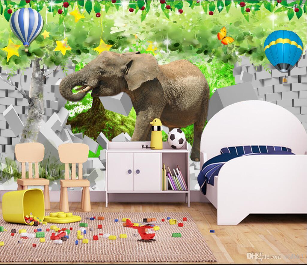 

3d room wallpaper cloth custom photo 3d elephant 3d brick wall big tree landscape woods wallpaper for walls 3 d print fabric wall covering, Picture shows