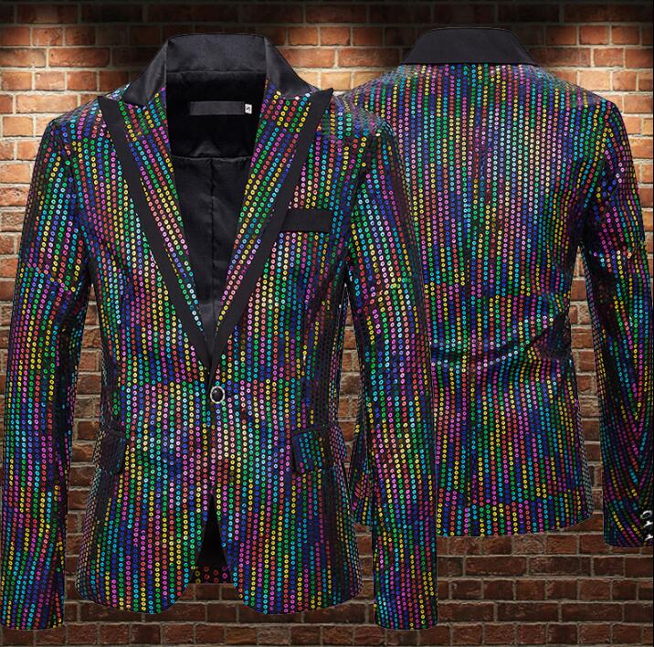 

Laser laser rainbow gradient blazer men suits designs A buckle jacket mens stage singers clothes dance star style dress B441, 0201