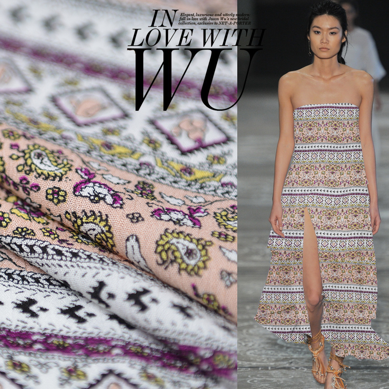 

Floolu Vacation Series 100% Rayon Printed Soft Sateen Fabric for Women Dress 145cm Wide Crepe Cloth Fow Diy Sewing Sale Hot New