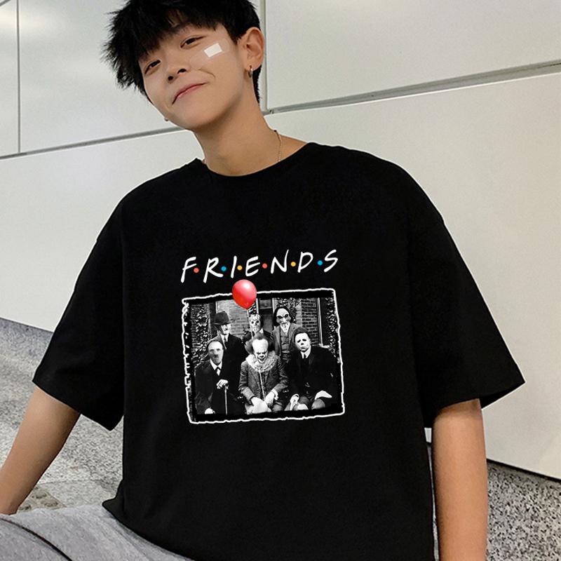

Funny Horror Friends Pennywise Michael Myers Jason Voorhees Halloween T Shirt Men Fashion Funny TV Tops Harajuku Men's t-shirt