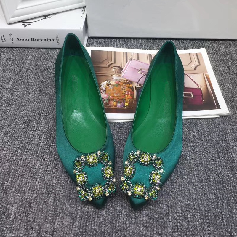 

Free shipping 2019 Ladies silk satins pillage Pointed diamond shoes low heels Rhinestone colourful dimond pumps wedding DRESS SHOES green