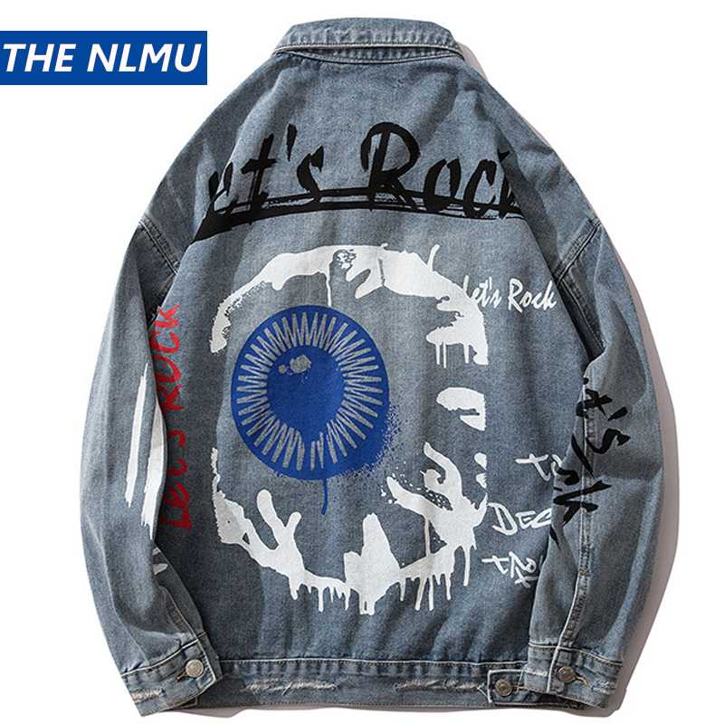

Big Eyes Print Denim Jackets Coats Men Streetwear Hiphip Casual Jeans Jacket 2020 Fashion Spring Harajuku Carg Coat Male HT99, Blue