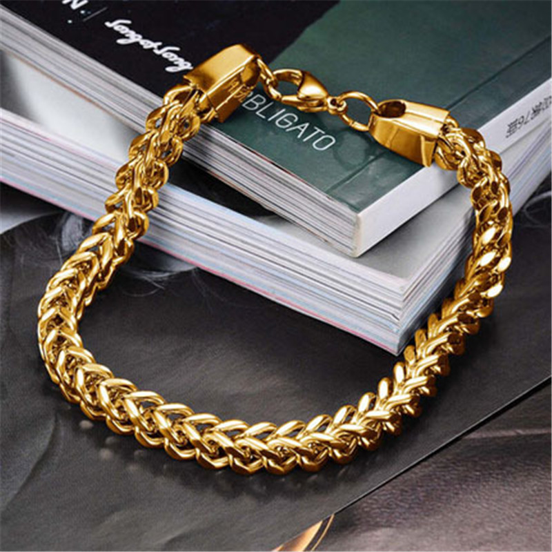 

Link, Chain Spring Buckle Bracelet Mens 2021 Stainless Steel Gold On Hand Charm Bracelets Silver Male Accessories Jewelry For Men