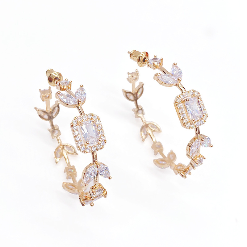 

Dangle & Chandelier Bilincolor Forest Branch Leaf Olive Earring With Square Zircon