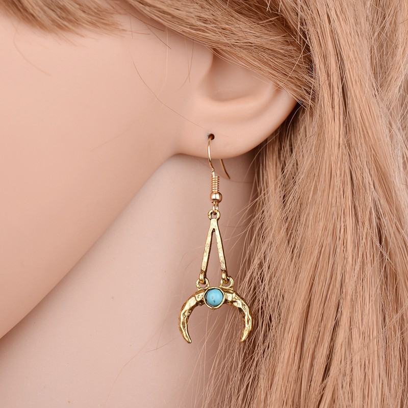 

Real Shooting Bohemia Ethnic Earring Vintage Jewelry Pending Moon Drop Earrings For Women Gift E693