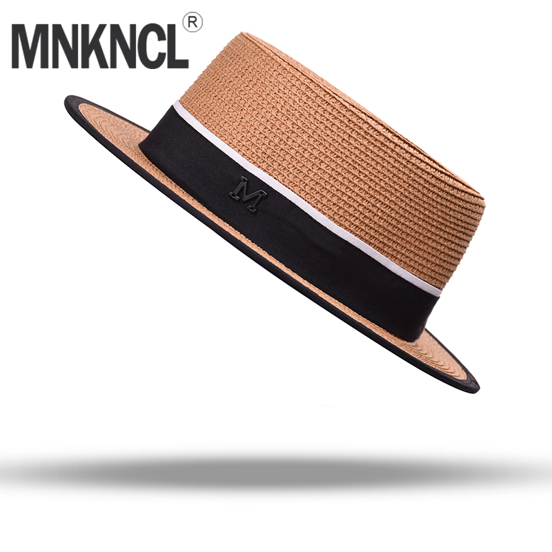 

MNKNCL Women Summer Beach Sun Cap 2018 New Brand Flat Top Straw Hat Men Boater Hats Bone Feminino D19011106, Khkai