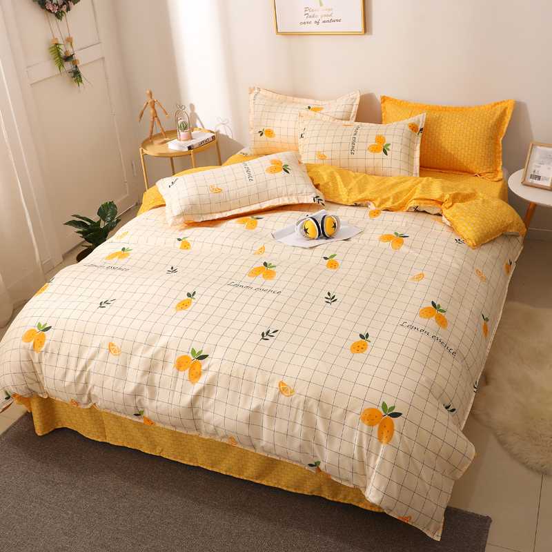 

Cartoon 3/4pcs fruits bedding set yellow quilt cover pillowcase bed sheets good quality  full queen king cute Home textiles, Style25