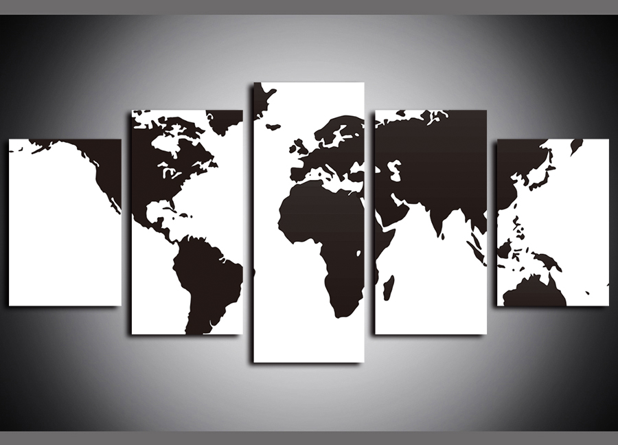 Black /& White World Map Poster Wall chart Deco Art A3 Size