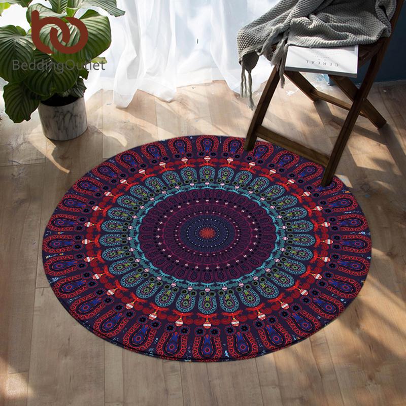 

BeddingOutlet Mandala Bedroom Carpets Bohemian Round Area Rug for Living Room Purple Blue Red Absorbent Floor Rug Play Mat 150cm
