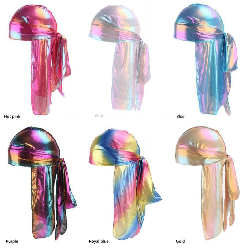 

Men Women Satin RAG Breathable Bandana Turban Hat Silky Durag do doo du rag Headwear Headscarf Long Tail Headwrap Skull Cap Hip-hop Cape Hat, Blue;gray