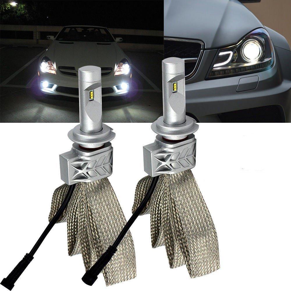 

Pair H7 5S LED Headlight Car Front Head Bulb Lamp 55W 12000LM Fanless ZES Chips White 6500K Copper cooling belt H4 H11 9005 H11