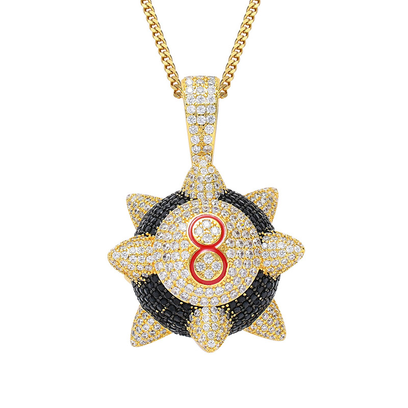 

Personalized Rapper Iced out Trippieredd Inspired Spike 8-ball Billiard Pendant Necklace Hip hop Jewelry Mens Gift