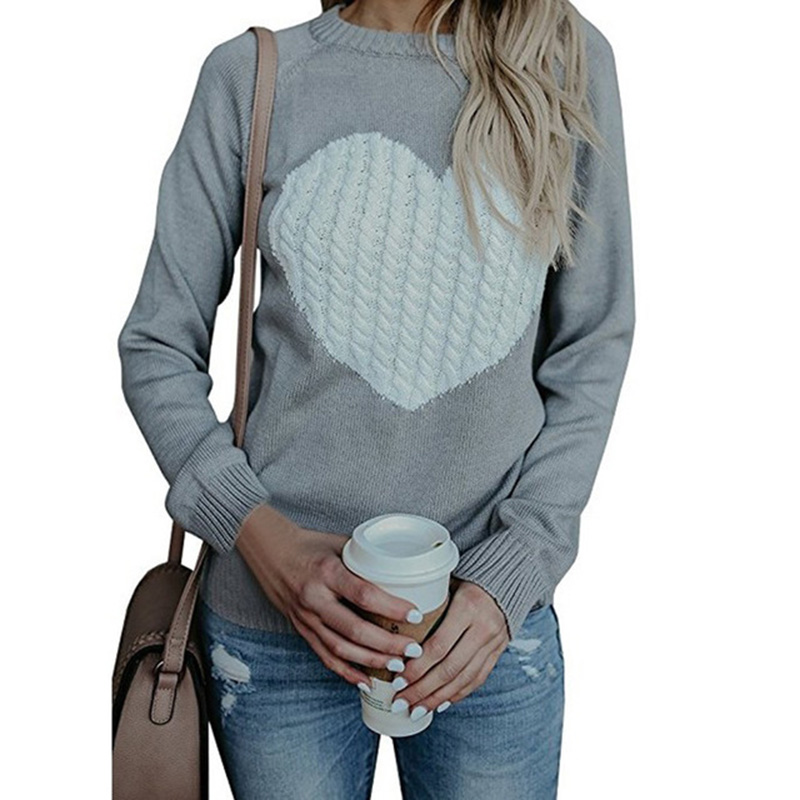 

2019 Autumn Winter New sweater women Heart-shaped Round neck sweaters ladies long sleeve pullover femme sueter mujer H102103, Beige