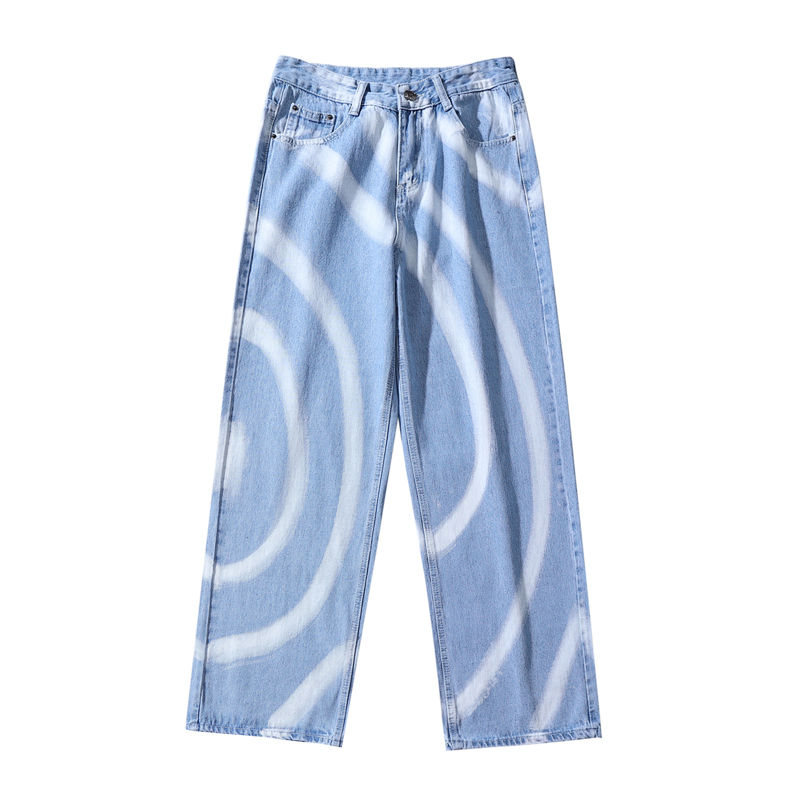 

EWQ / men' wear Personality trend vintage loose denim trousers for male 2020 spring new embossed circle printed jeans 9Y1906, Black