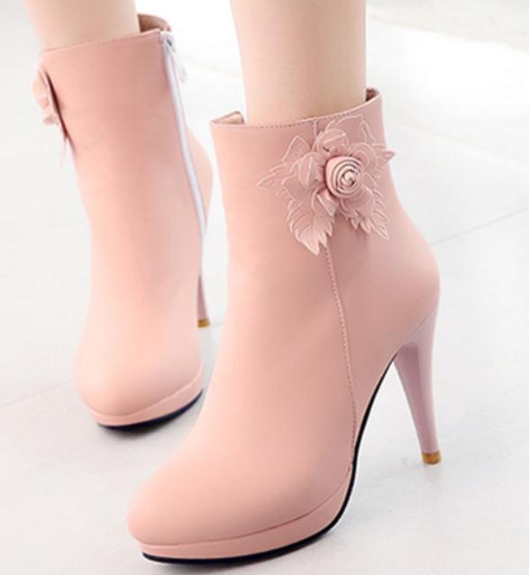 

2019 Women's boots in winter with New style High heel fine heel round head waterproof table@2073, White