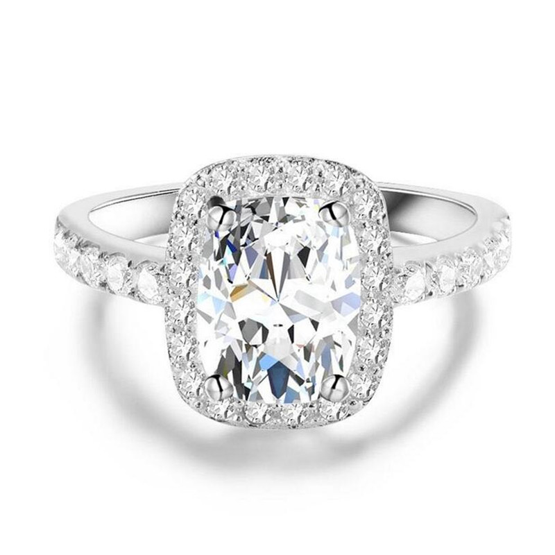 

Drop Shipping Hot Sale Simple Fashion Jewelry 925 Sterling Silver Cushion Shape White Topaz CZ Diamond Women Wedding Band Ring Gift, Slivery;golden