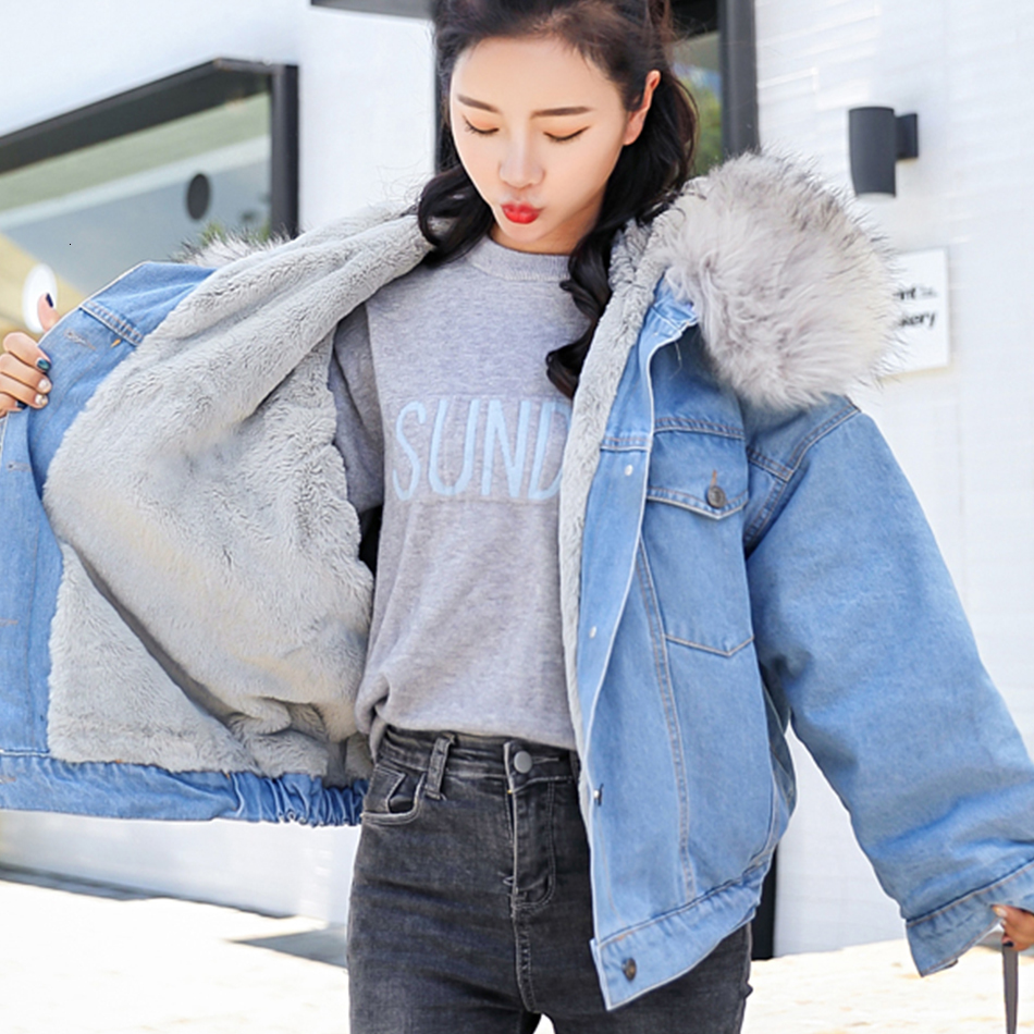 fur hooded denim jacket