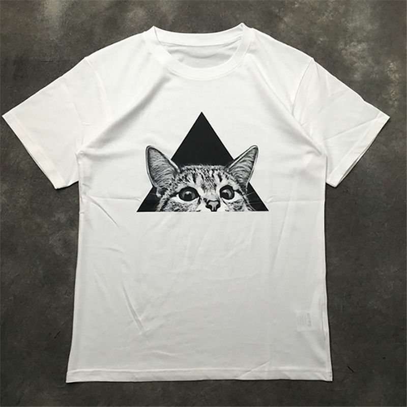 

Street Fashion Mens T Shirt 20ss kitten pattern High Quality Polos pullover Short Sleeves T Shirts Men Women Couples Style Hip Hop Tee, White;black