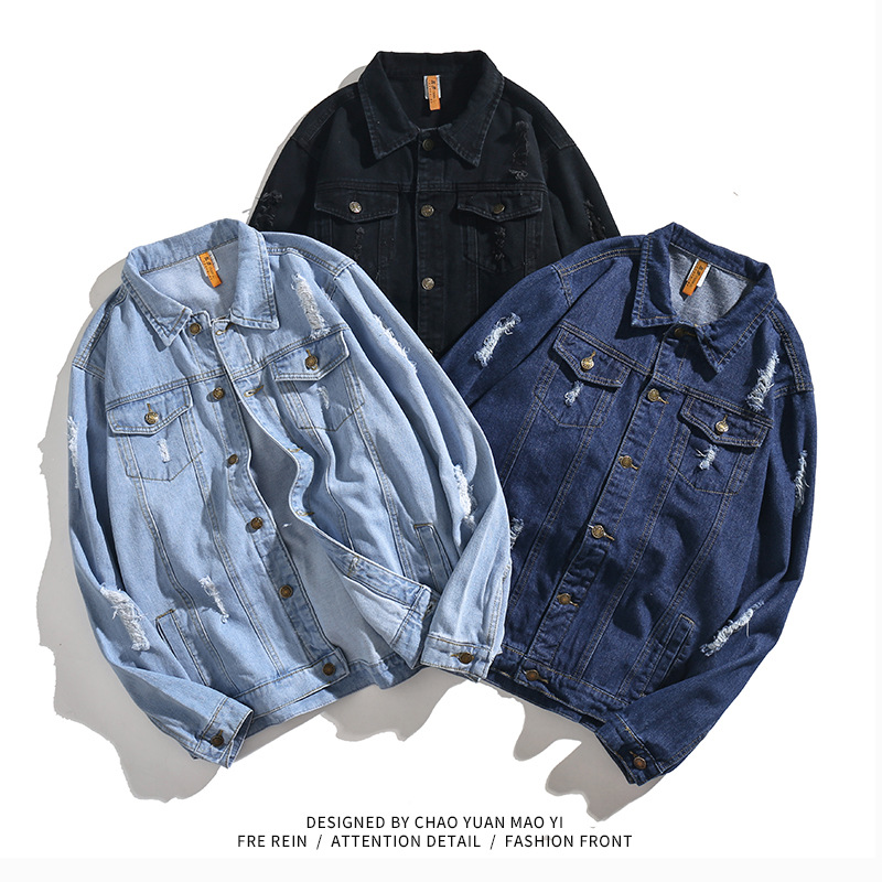 

Men' Denim Jacket New Handsome European and American Men' Casual Long Sleeve Denim Jacket in Spring and Autumn BY291, Black