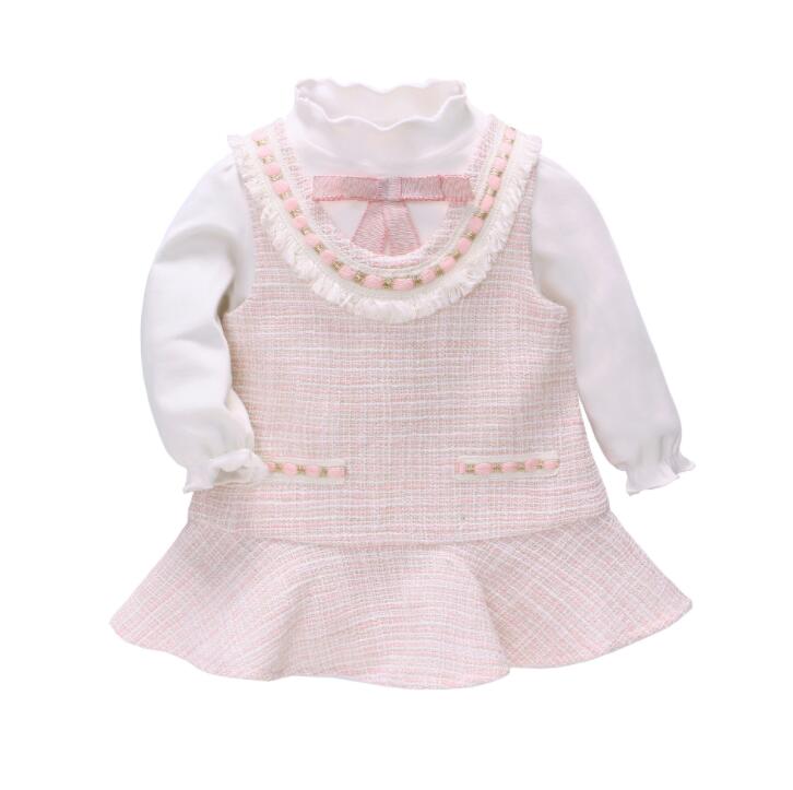 

Autumn New Girl's Little Fragrance Suit Dress and Bottom Shirt two pcs sets free shipping pink
