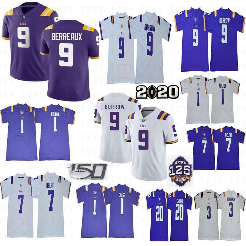 

9 Joe Burrow NCAA LSU Tigers Burreaux College 2020 Peach Bowl 7 Grant Delpit Kristian Fulton Chase Beckham Jr. Stitched Football Jerseys, Picture