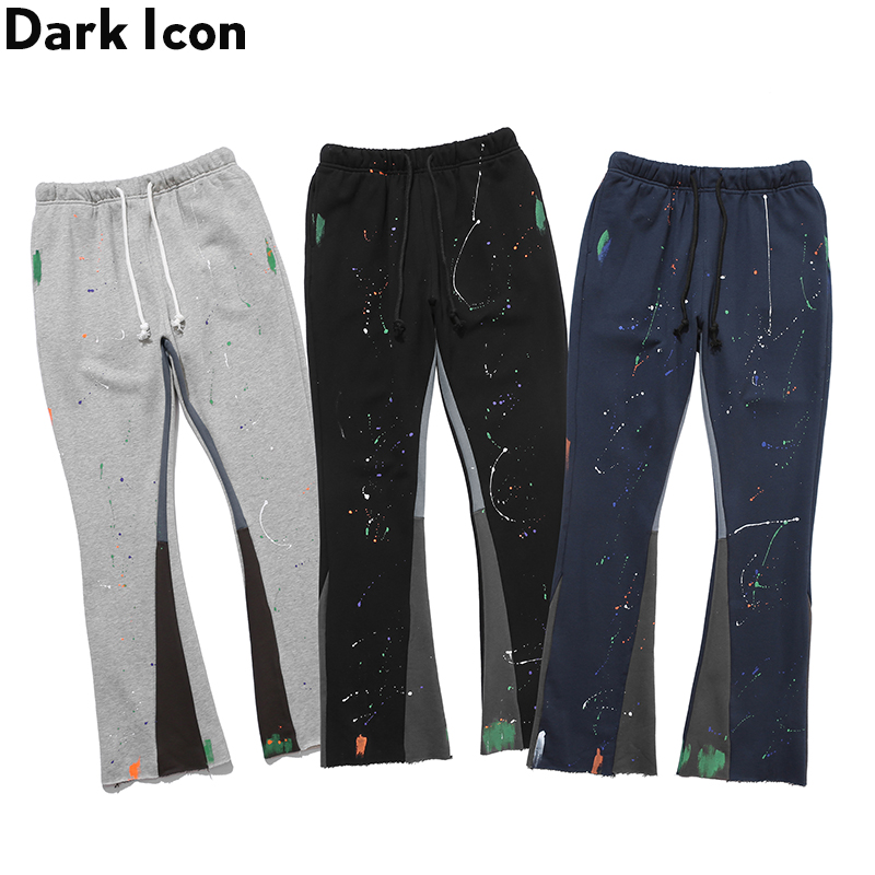 

Dark Icon Foil Painting Flare Sweatpants Men Women Elastic Waist Patchwork Men's Pants Trousers for Men, Le605ex black