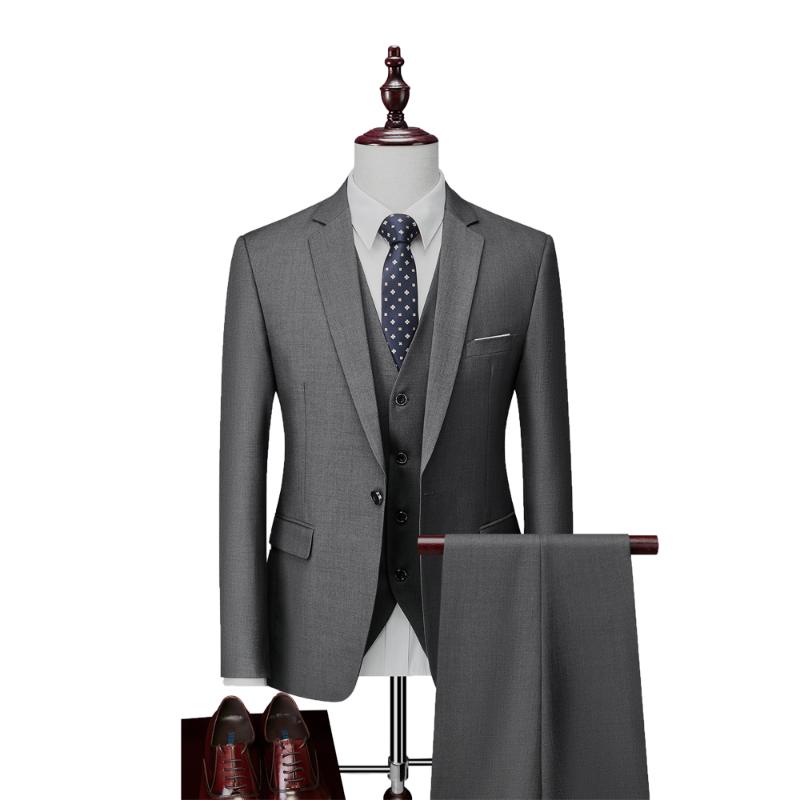 

Plus Size S-6xl Solid Tuxedo Formal Business Work Wear Men Suits 3Pcs Set Wedding Suits For Men, Navy blue