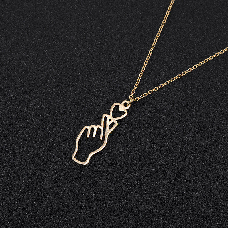 10pcs I Heart Love You Hand Gestures Sign Language Necklace Dog Cat Paw Heartbeat Wave Necklace Snowflake Chain Necklaces for Women-image-463819903