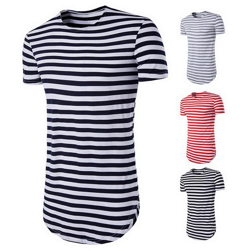 

Brand New Striped T Shirt Men Short Sleeve O-Neck Tops Tees Summer Basic Classic Long Tshirt Mens Streetwear Clothing, Black