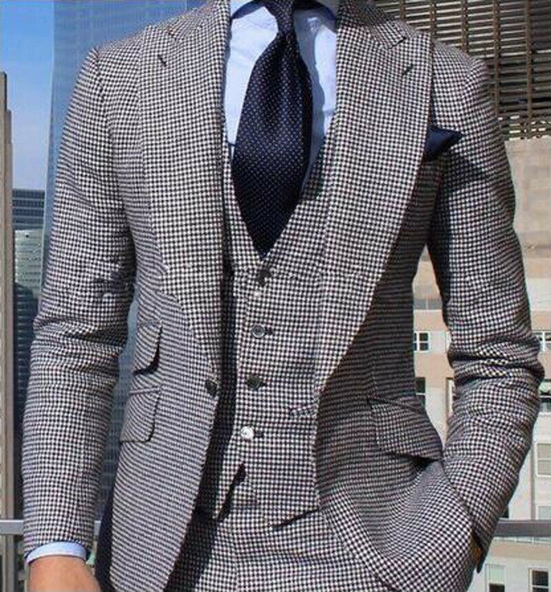 

Gentleman Mens Suits Houndstooth Black&White Suits 3 Pieces Peak Lapel Formal Suits Separately Formal Prom Dress Custom Made, Yellow