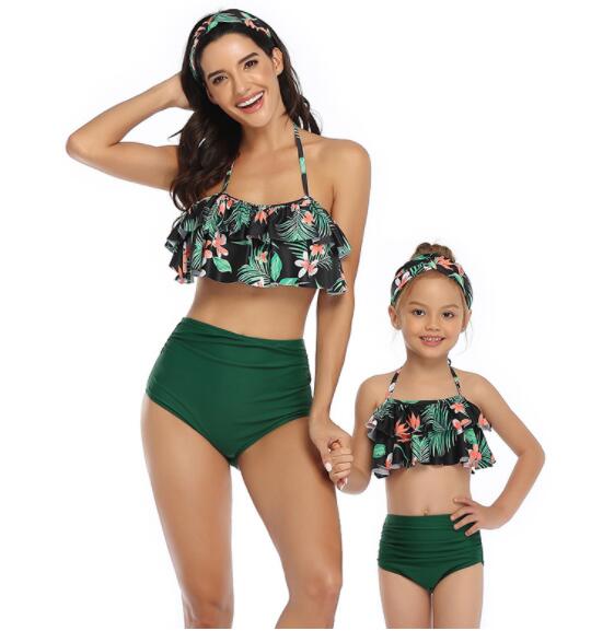 

Hot popular parent child swimwear print high waisted bikini Ruffle mother daughter suit children girls lace up sexy yakuda flexible stylish