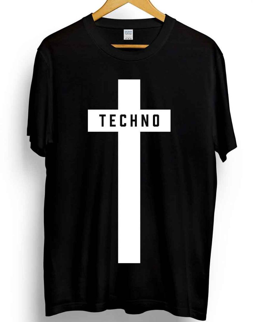 

Techno Cross Printed T-Shirt Mens Unisex Music Festival Fashion Detroit 100% Cotton Summer Tee Printed O-Neck Order T Shirt, Black